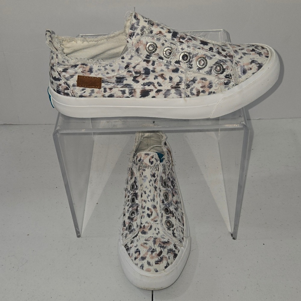 Blowfish Malibu Marley Leopard Canvas Slip On Sneakers Womens 8.5 White AD95